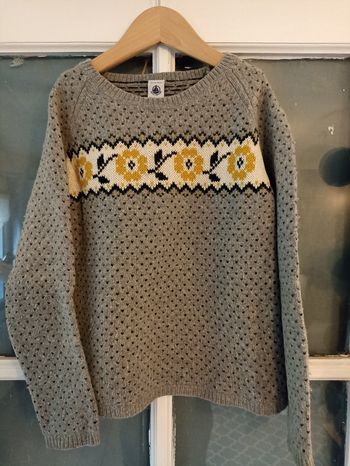 Pull laine petit bateau gris motifs fleurs
