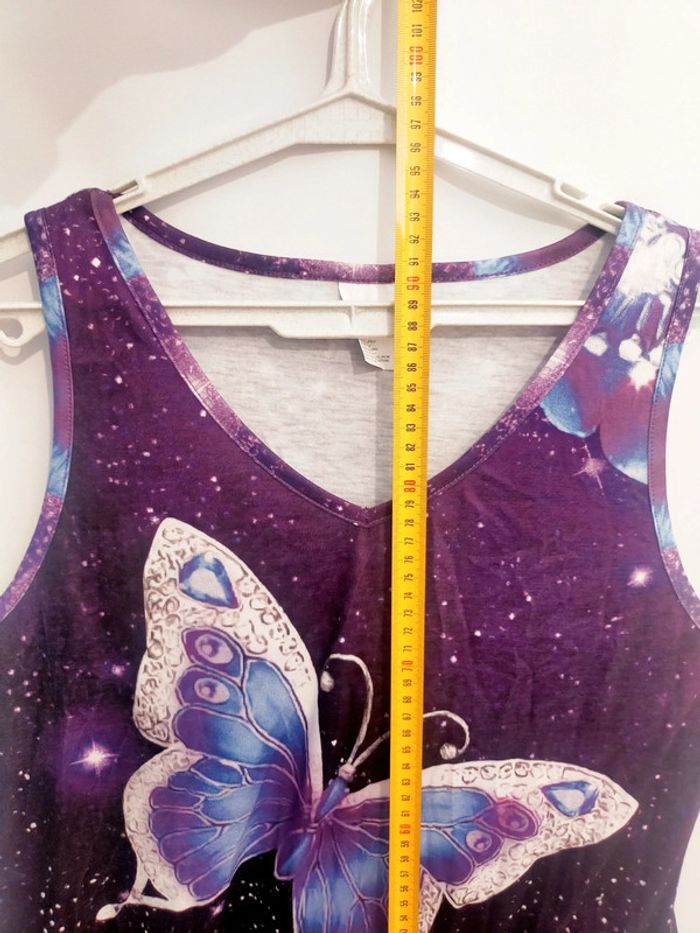 Robe d’été sans manches violette à motif papillon – Taille L – Neuve - photo numéro 7