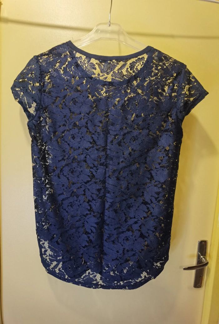 T-shirt transparent dentelle bleu marine - photo numéro 7