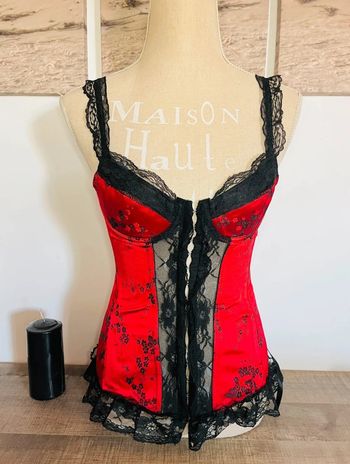 💕 corset bustier rouge avec fleurs et dentelle noire taille 36 s