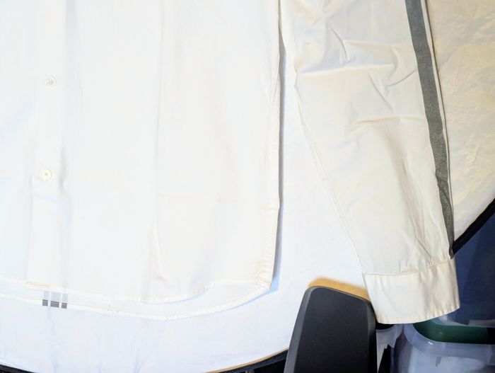 Chemise Kaporal Blanche Lignes Grises Manches Triple Lignes Arrière Vêtement Tendance Mode Hommes - photo numéro 6