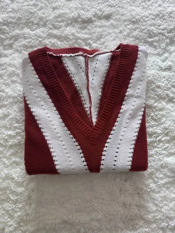 Pull rayé Marron et blanc – Taille XL – Style rétro chic