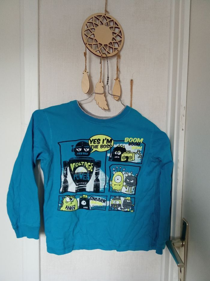 Pull manche longue garçon mi saison gemo kid taille 8 ans bleu ciel, motif, mi saison