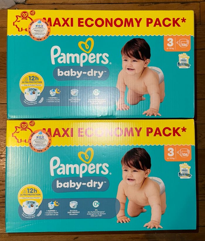 2 cartons de couches Pampers taille 3
