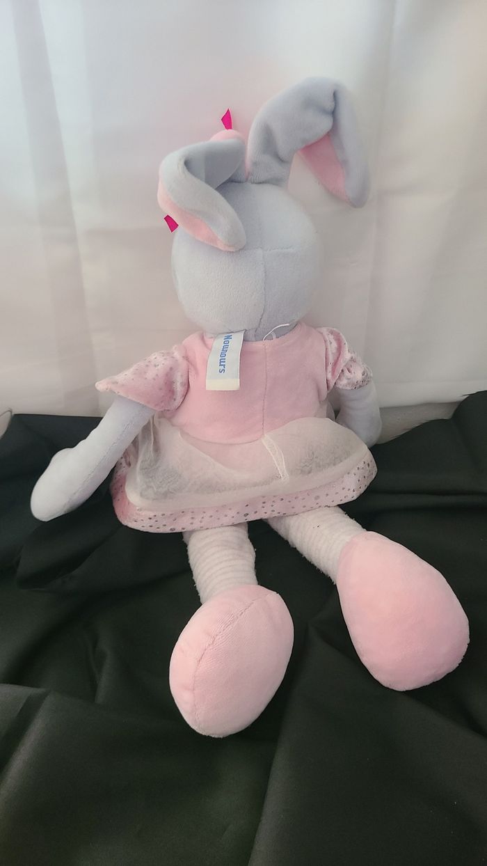 Peluche doudou Lapin gris rose tutu coeurs Nounours 48 cm - photo numéro 3