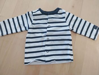 Pull à boutons bébé 3 mois inversé Terre de marins rayé blanc et bleu marine