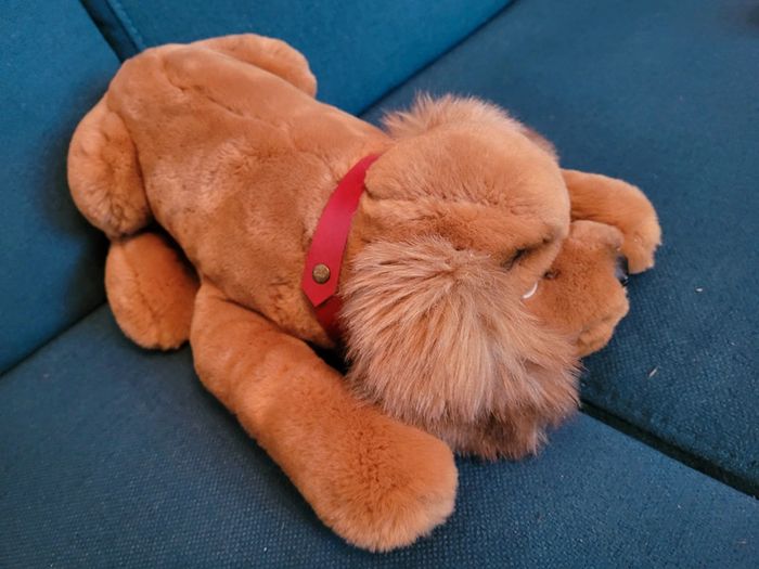 RARE Peluche ancienne Chien couché collier Steiff doudou brun marron langue collection 40cm - photo numéro 3