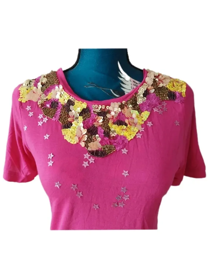 Superbe tee-shirt original magenta sequins Kookaï - Pink Crush - photo numéro 4