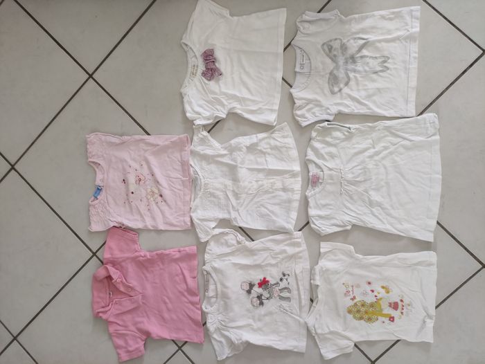Lot de 8 tee-shirt fille 12 mois rose et blanc - photo numéro 1