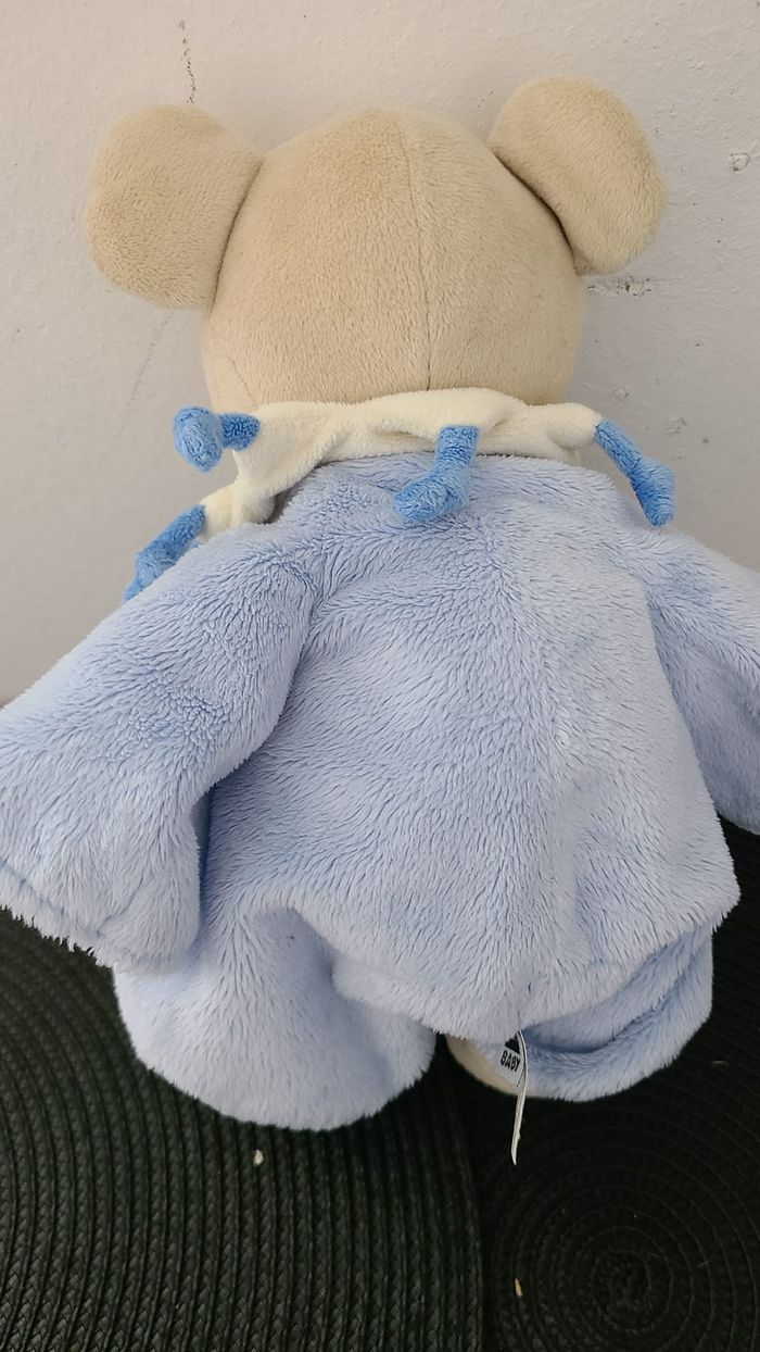 Doudou peluche ours bleu beige Combinaison Pyjama bleue Avion nuage - photo numéro 3