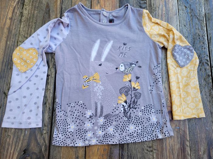 Superbe tee-shirt manches longues Catimini, gris et jaune moutarde, original, 4 ans