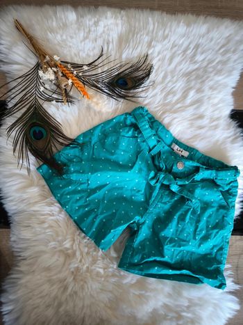 🩵 Joli short fluide bleu turquoise à pois blanc La Halle en 8 ans 🩵