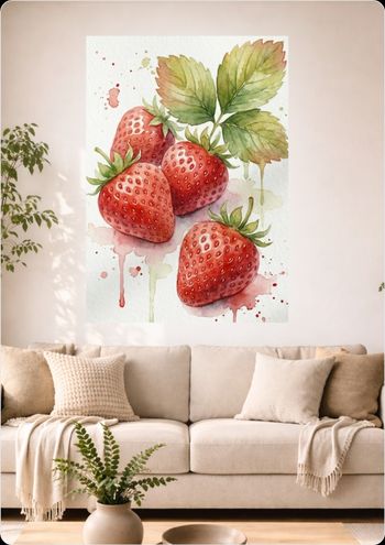 Affiche murale fraises aquarelle "Douceur Fraise" déco cuisine A3 Sans cadre