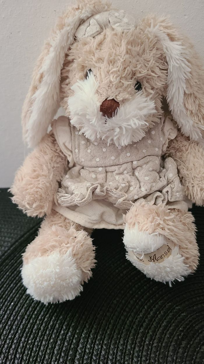 Peluche lapin écru beige marron robe LOUISE MANSEN - photo numéro 3
