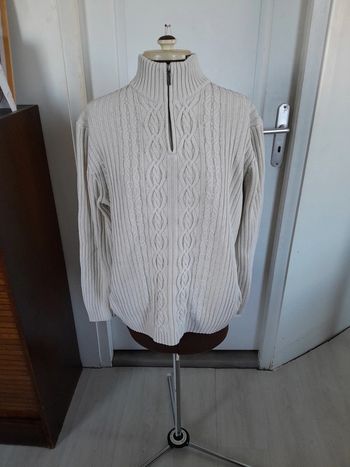 Pull torsadé coton col zippé local mixte