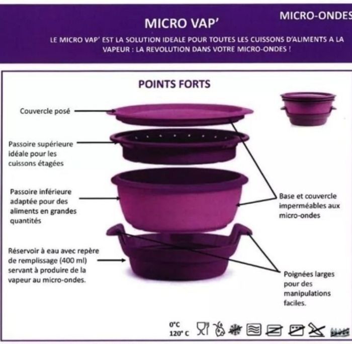 Cuiseur vapeur micro vap tupperware avec insert, 7 pots avec couvercles et livre de recettes - photo numéro 2