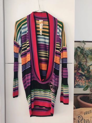 Pull long Desigual multicolore rayures grand décolleté taille M
