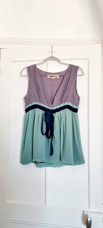 Top débardeur blouse soie tricolore gris menthe diab'less 36