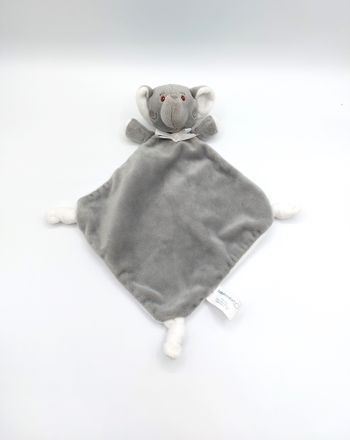 Doudou plat éléphant gris blanc BEBE CONFORT nœud spirale bébé confort
