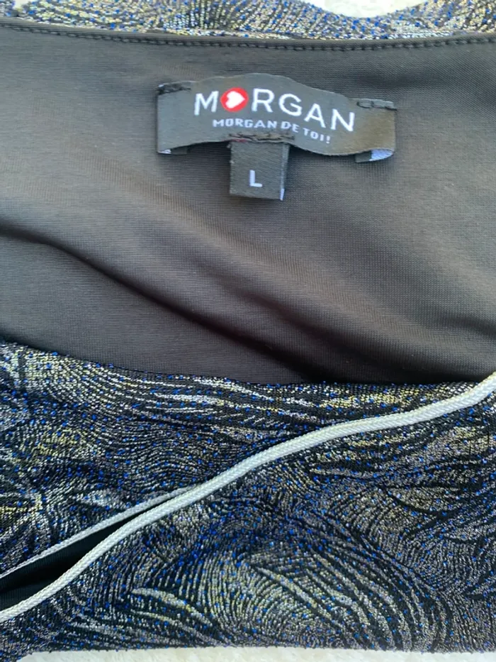 Débardeur vintage Morgan brillant bleu taille L - photo numéro 9