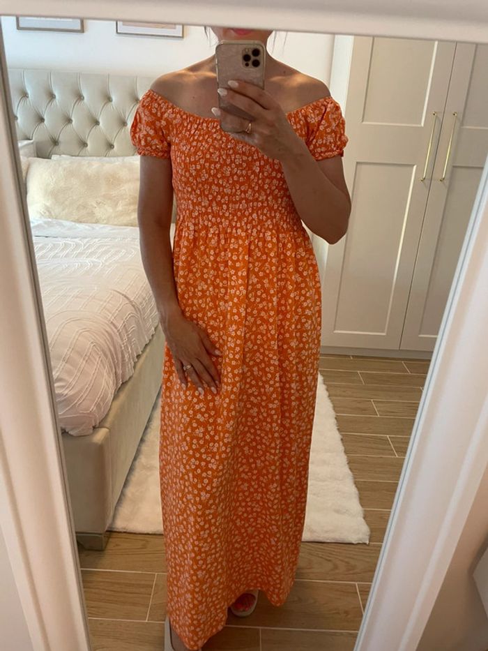 Robe longue fleuri orange taille 36 - photo numéro 2