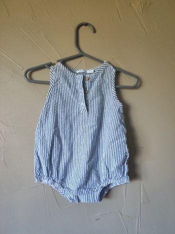 Barboteuse estivale blanche rayée bleu Boutchou 3 mois