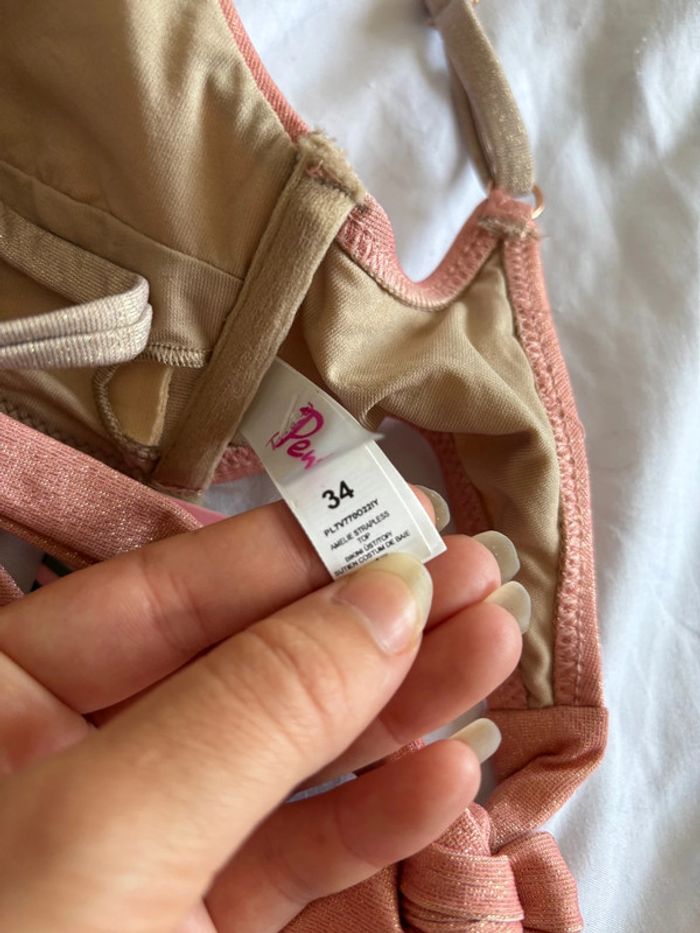 Haut de maillot de bain Penti rose saumon gris marron pailleté brillante taille XS/34 neuf - photo numéro 5