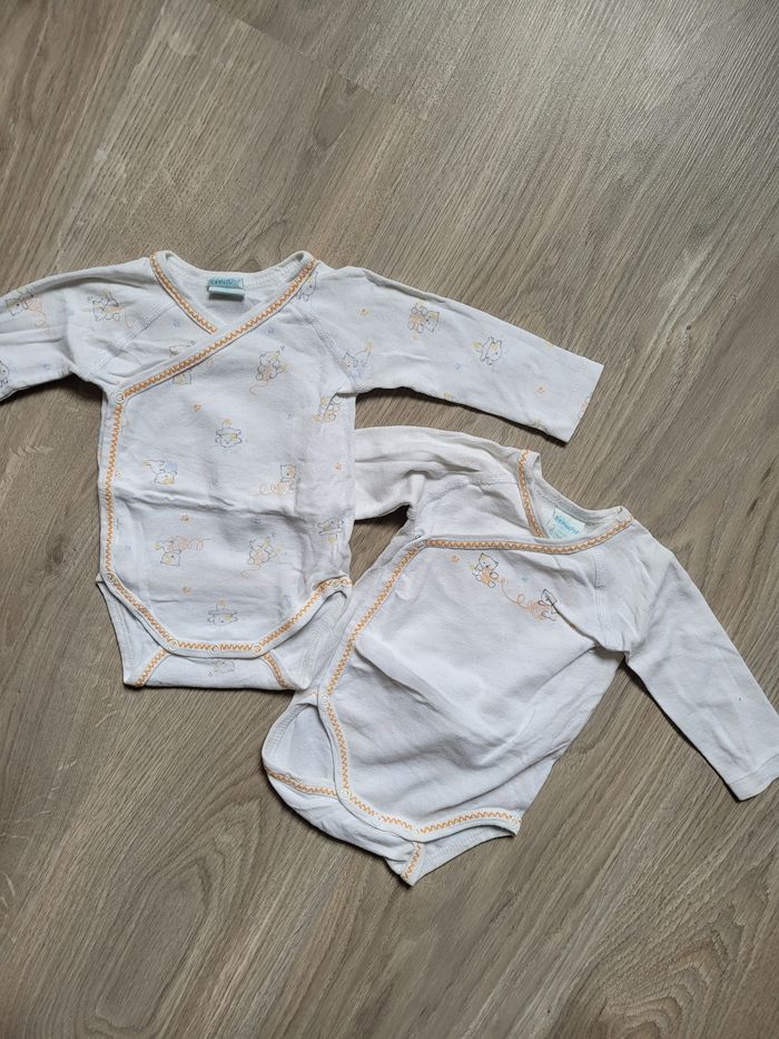 Lot 2 bodies manches longues 3 mois 60 cm Pommette