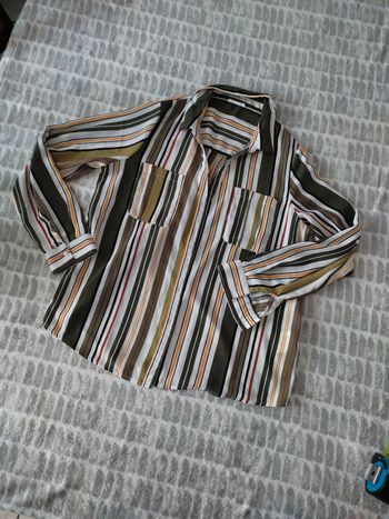 Chemise manches longues rayures blanc vert jaune cache cache taille 42