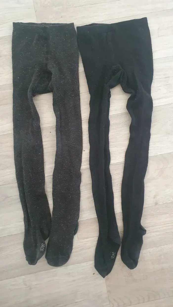 Lot de 2 collants épais hiver noir pailleté fille taille 24/26