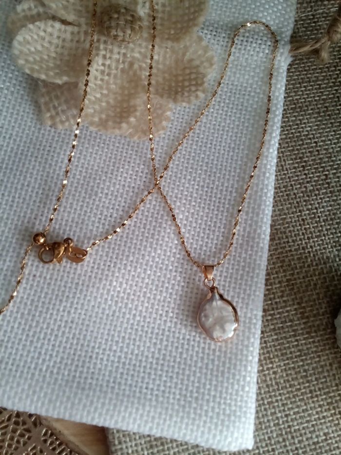 Collier pendentif pierre de n'a'c'r'e naturelle - photo numéro 4