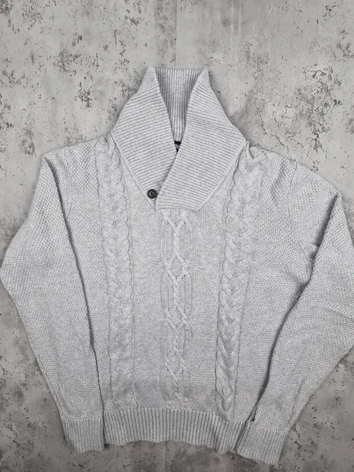 Pull Tommy Hilfiger gris clair torsadé – Taille M Homme (mesures en photos) - photo numéro 3