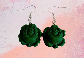 Boucles d'oreilles roses vertes foncées