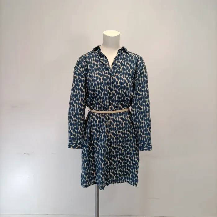 Robe Tie and Dy - S tex - bleu et blanche - robe boutonnée chemise - ceintrée à la taille A291 - photo numéro 2