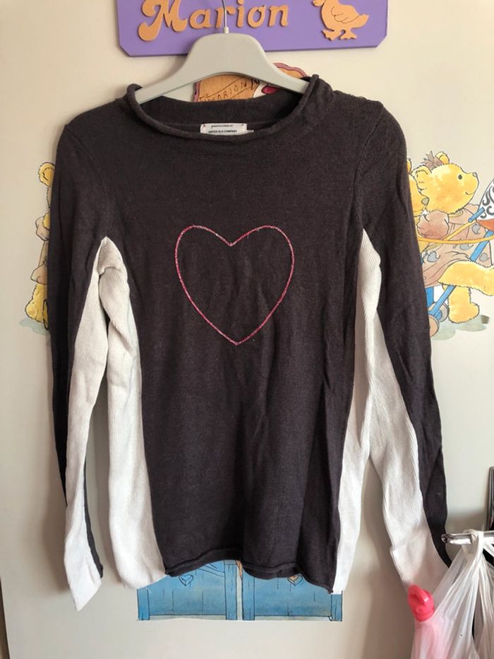 Pull marron et blanc à motif, taille 16 ans, marque Little Marcel.