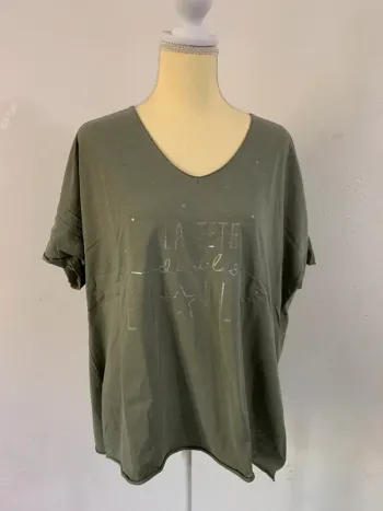 T-shirt kaki imprimé étoiles - Taille Unique