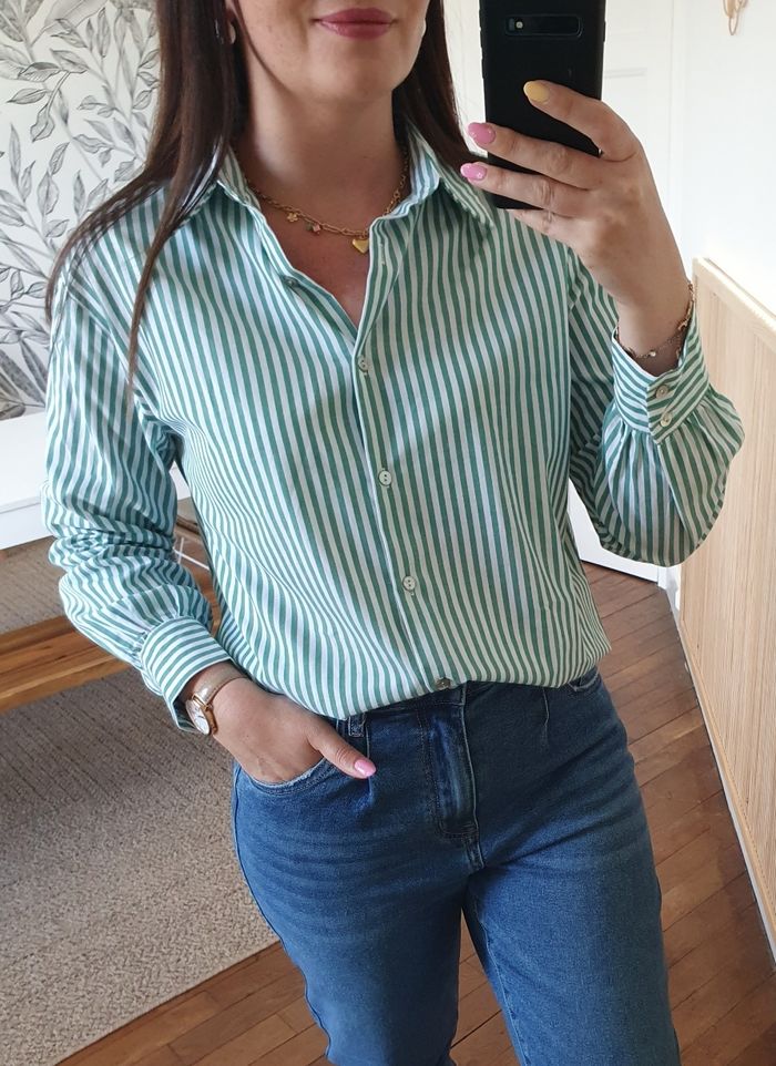 Chemise rayée Dinard vert/blanc Taille S/M - photo numéro 3