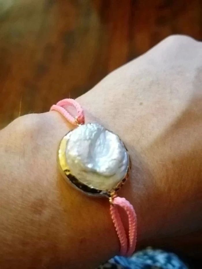 Nacre sur lien coton rose réglable