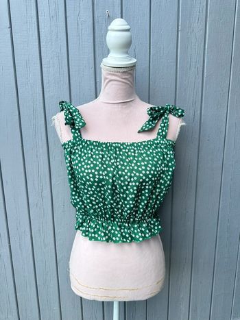 Haut à bretelles à nouer fleuri été SHEIN vert blanc