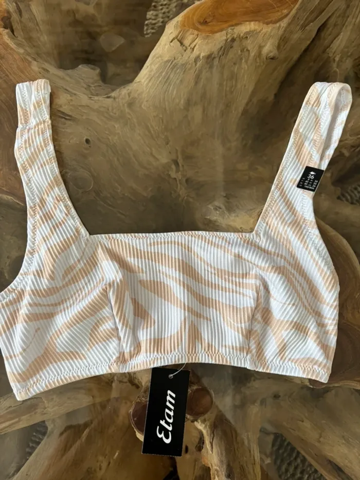 Haut de maillot de bain Etam blanc beige zèbre tabata 36 - photo numéro 2