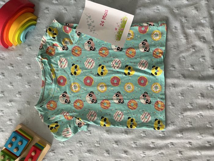 teeshirt manches courtes turquoise à motifs multicolore 12/24 mois lupilu - photo numéro 3