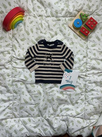 pull léger cotelé marine et beige à paillettes lulu castagnette 3 mois