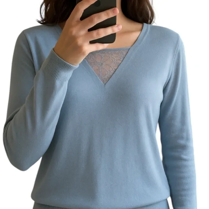 Pull fin manches longue M/L avec dentelle