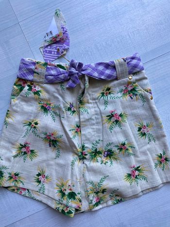 Short coton et lin fleuri marque bonjour 8 ans