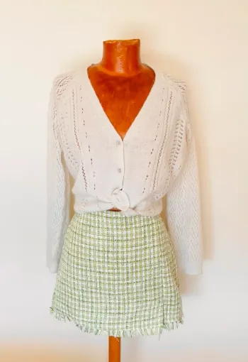 Petite jupe en tweed rayée verte
