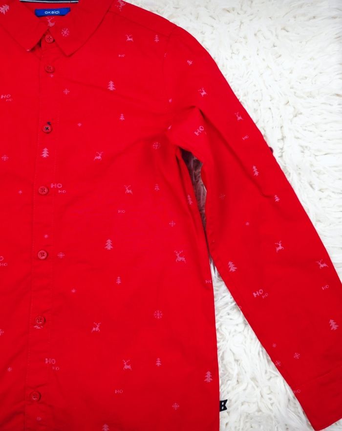 Chemise de Noël manches longues rouge et blanche Garçon taille 10 ans marque Okaidi 🎸 - photo numéro 5