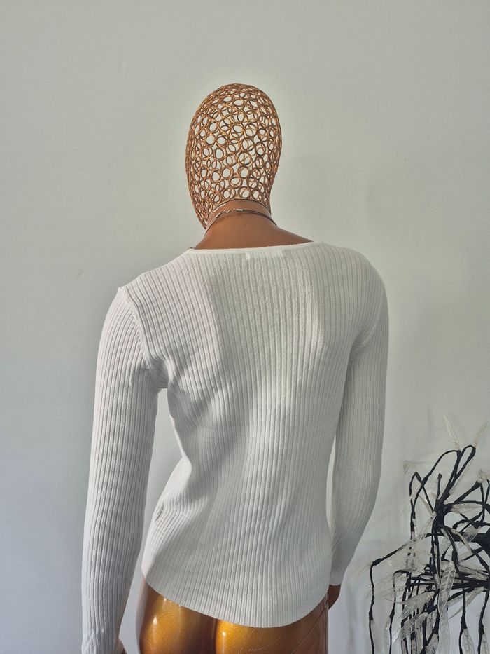 Pull Femme Blanc Col v taille unique - photo numéro 2