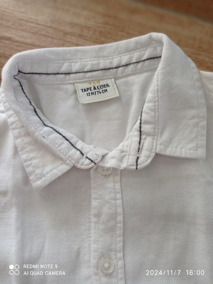 Ensemble 12 mois, Chino vert d'eau+ chemise blanche. - photo numéro 7