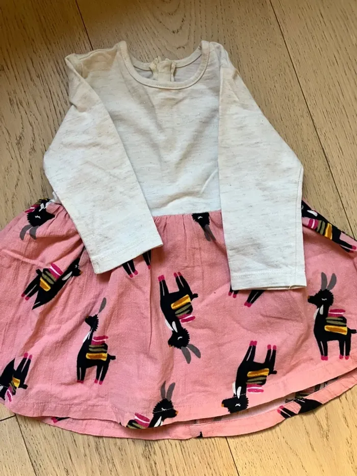 Jolie robe mi-saison / hiver en bi-matière motif lama 6 mois Catimini