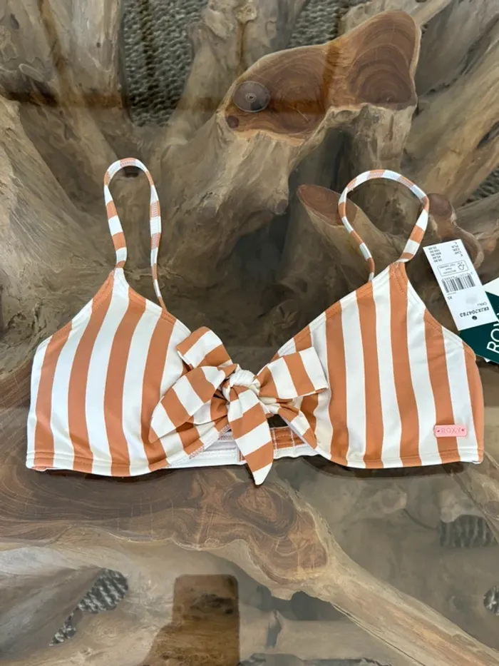 Haut de maillot de bain Roxy femme blanc rayé beige - photo numéro 2